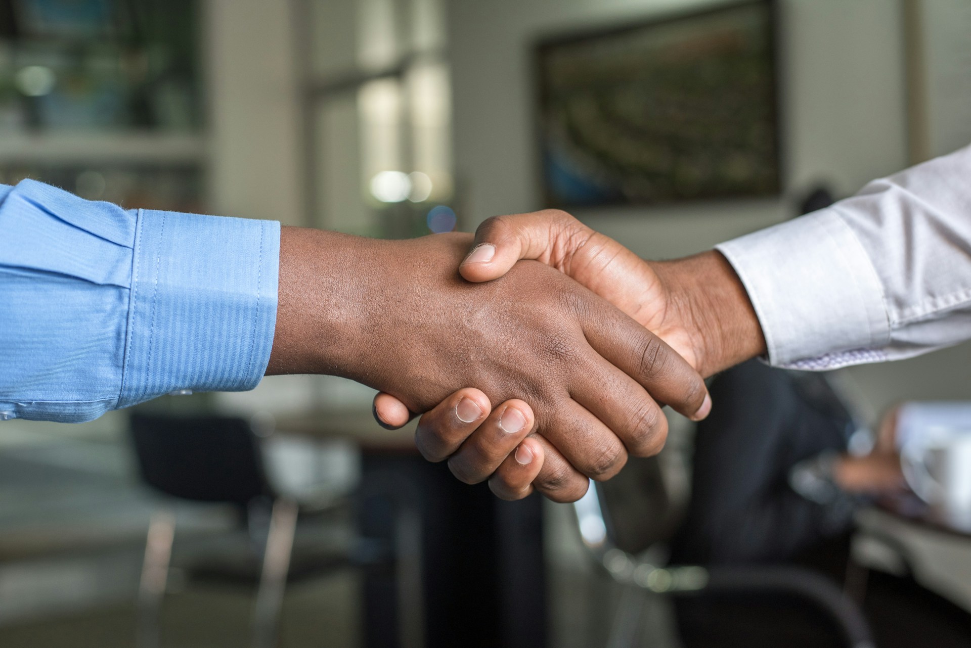 Two hands clasped in a handshake.